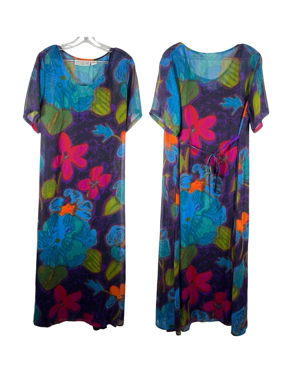 Klozlyne Vintage Floral Sheer Maxi dress Large